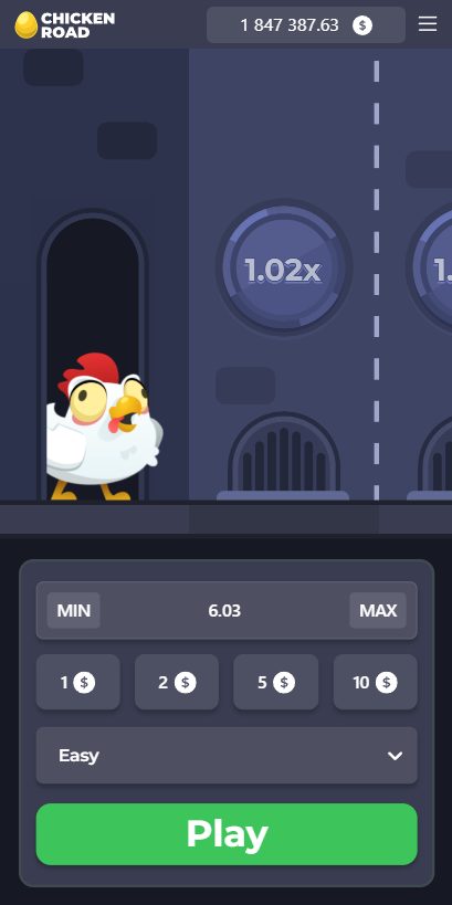 Chicken Road Spiel Screenshot – Huhn überquert Straße mit steigendem Multiplikator