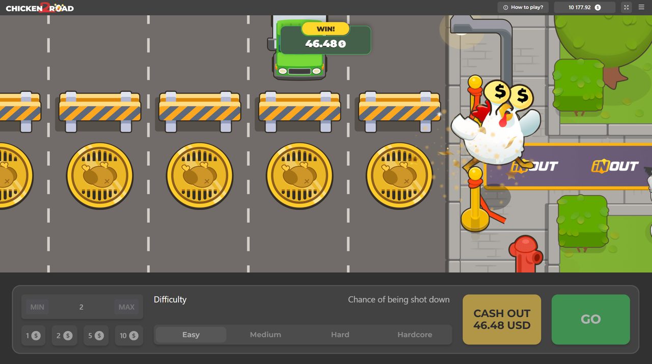 Chicken Road 2 Gameplay – laufende Runde mit Multiplikatoranzeige