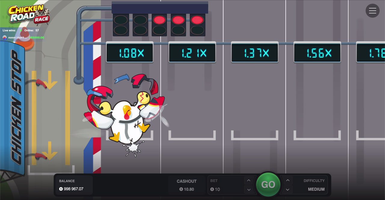 Chicken Road Race Gameplay – Crash-Spiel von InOut Games mit Renn-Thema