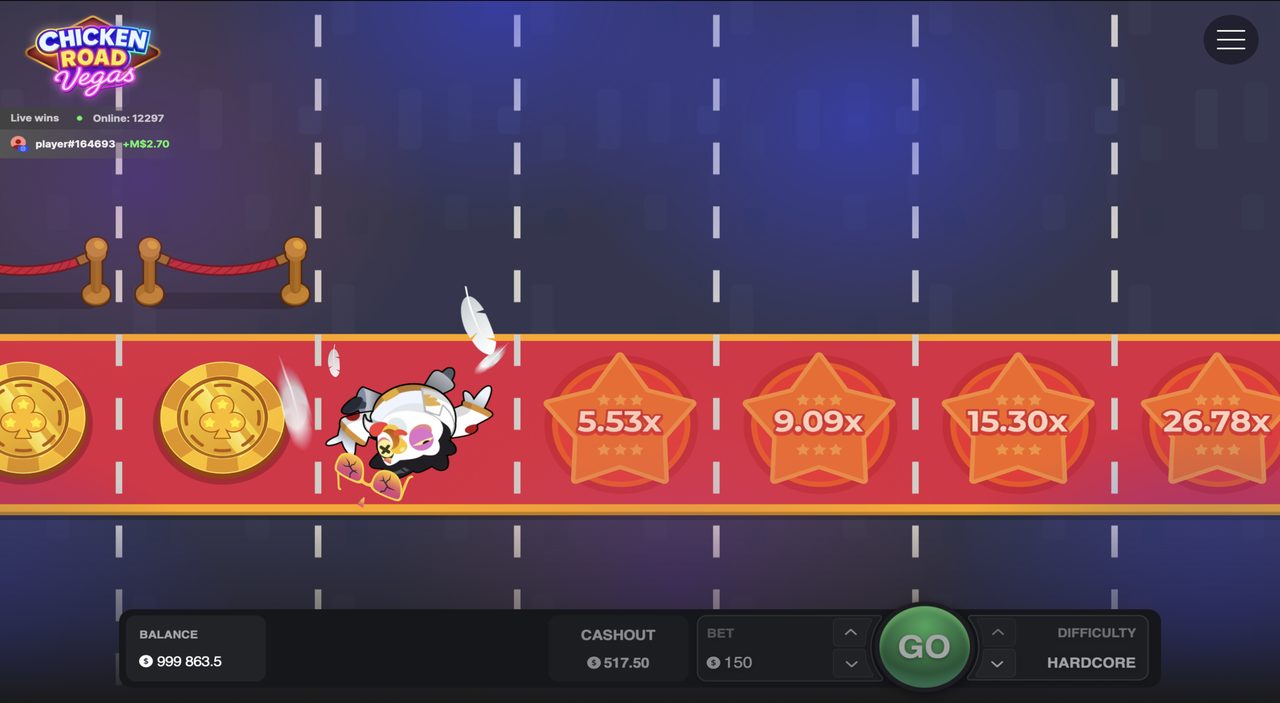 Chicken Road Vegas Screenshot 2 - Spielszene mit Neonlicht