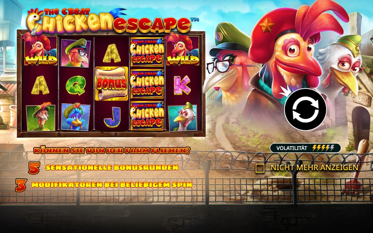 The Great Chicken Escape - Walzenansicht mit Wild-Symbolen